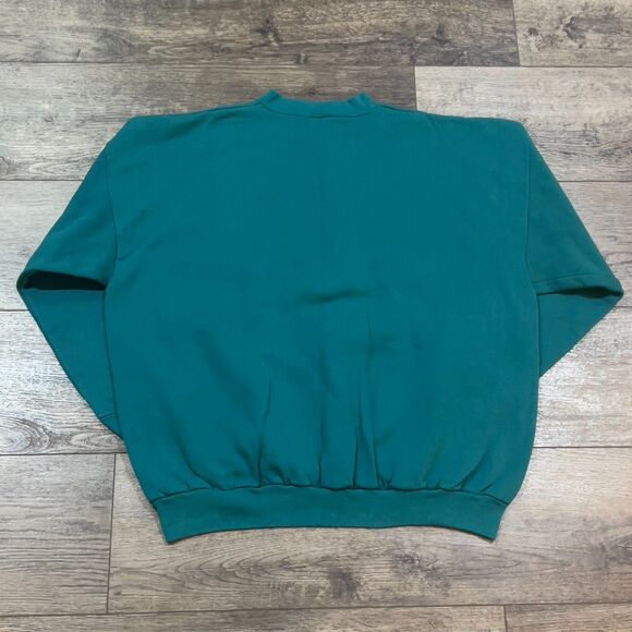 Vintage 90s Logo 7 Blank Crewneck Sweatshirt Teal Green - Men's Size 2XL - Picture 4 of 6